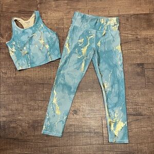 Old Navy Blue and Gold Girls Matching PowerSoft Activewear Set Size 8